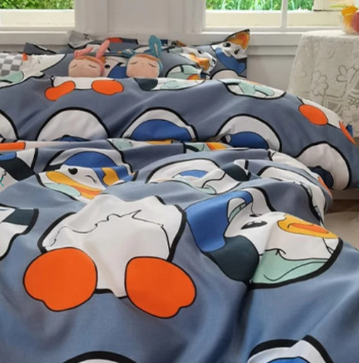 Cute Illustrated Dog Duck Bedding Set