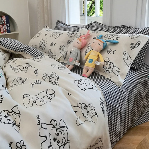 Cute Illustrated Dog Duck Bedding Set