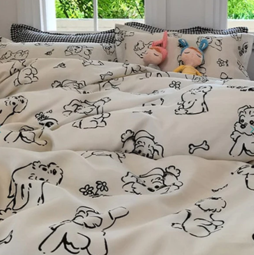 Cute Illustrated Dog Duck Bedding Set