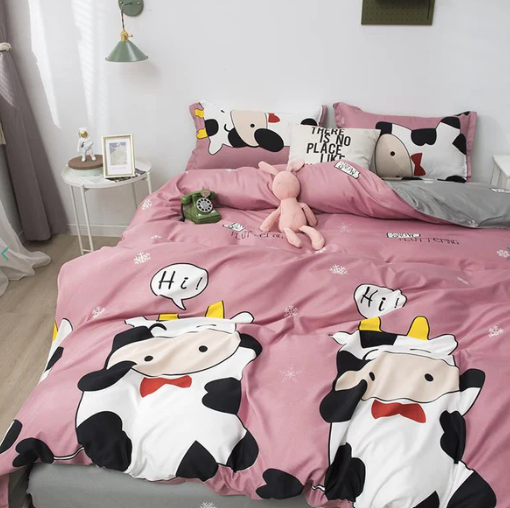 Cheerful "Hi" Cow Pink & Grey Bedding Set