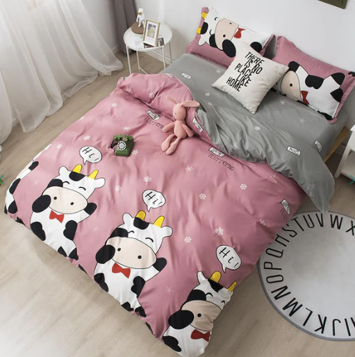 Cheerful "Hi" Cow Pink & Grey Bedding Set