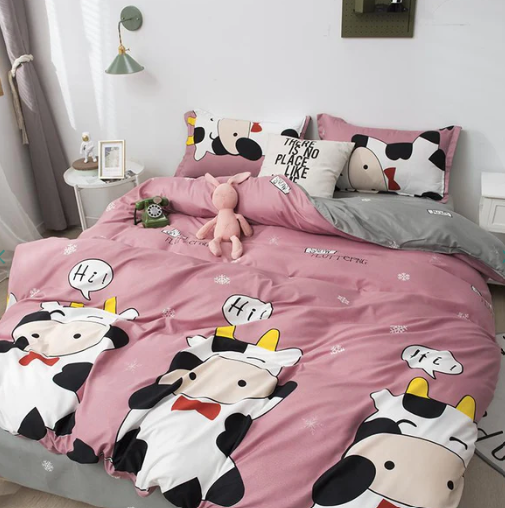 Cheerful "Hi" Cow Pink & Grey Bedding Set