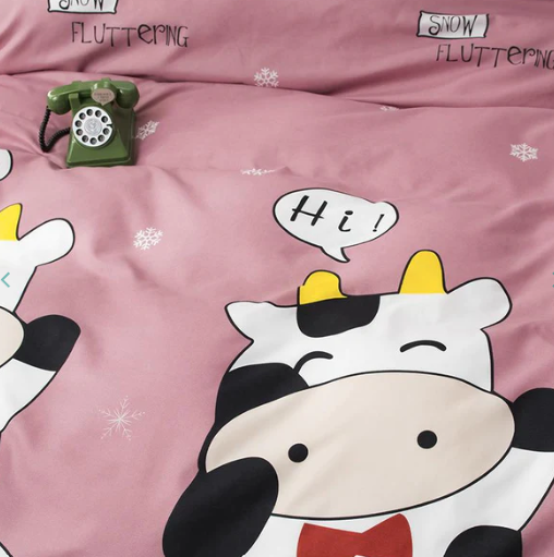 Cheerful "Hi" Cow Pink & Grey Bedding Set