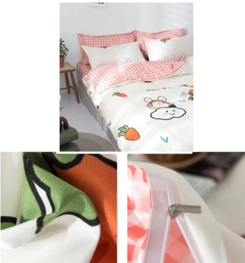 White Carrot & Mushrooms Print Bedding Set