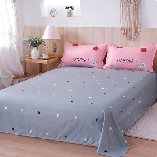 Kawaii Pink & Grey Strawberry Pattern Bedding Set