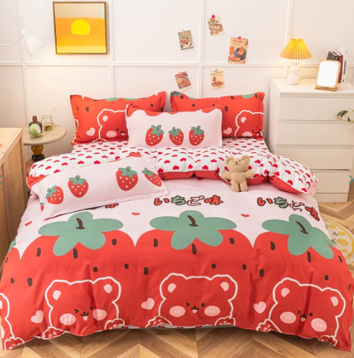 Cute Strawberry Animal Heart Bedding Set