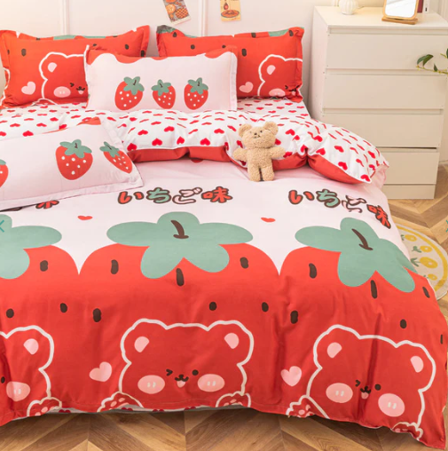 Cute Strawberry Animal Heart Bedding Set