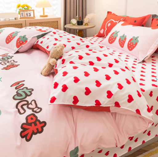 Cute Strawberry Animal Heart Bedding Set