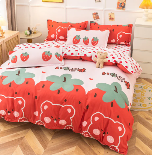 Cute Strawberry Animal Heart Bedding Set