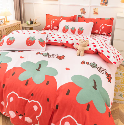 Cute Strawberry Animal Heart Bedding Set