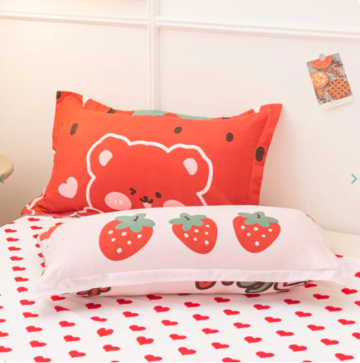 Cute Strawberry Animal Heart Bedding Set