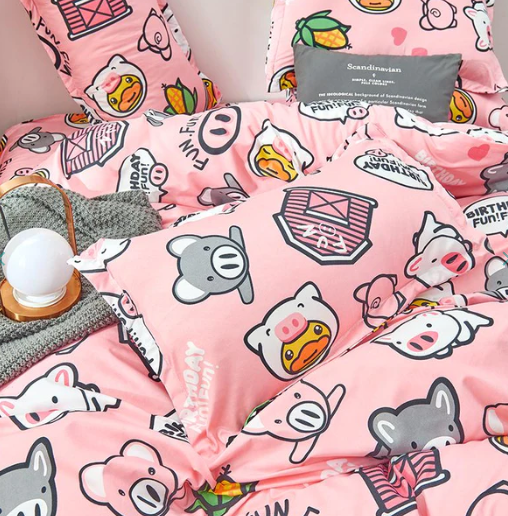 Cute Pink Pig Pattern Bedding Set