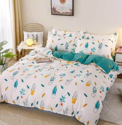 Floral Cactus Succulent Green Matching Bedding Set