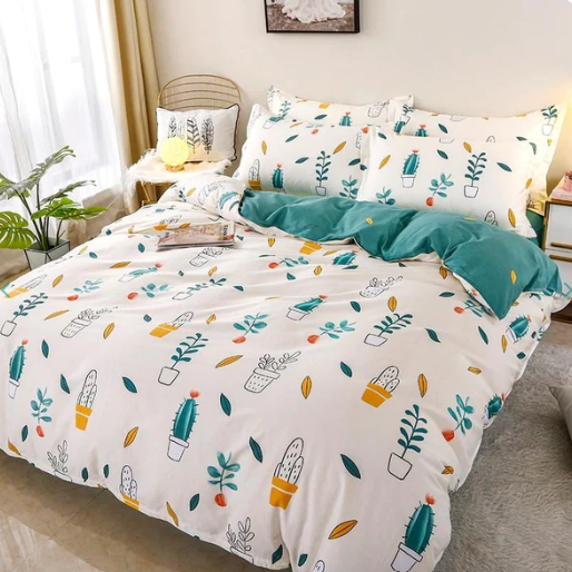 Floral Cactus Succulent Green Matching Bedding Set