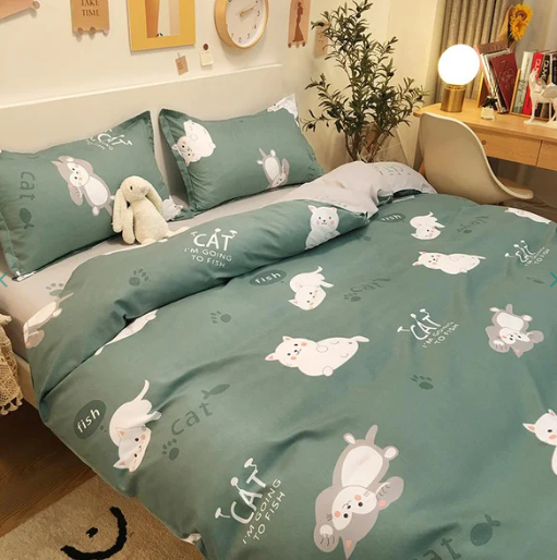 Emerald Funny Cat Print Bedding Set