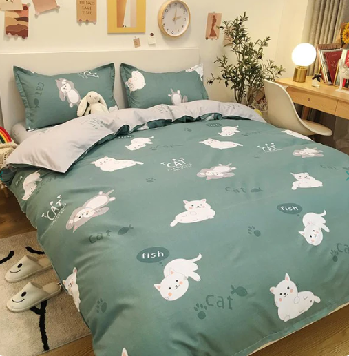 Emerald Funny Cat Print Bedding Set