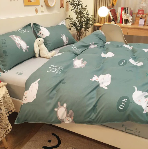 Emerald Funny Cat Print Bedding Set