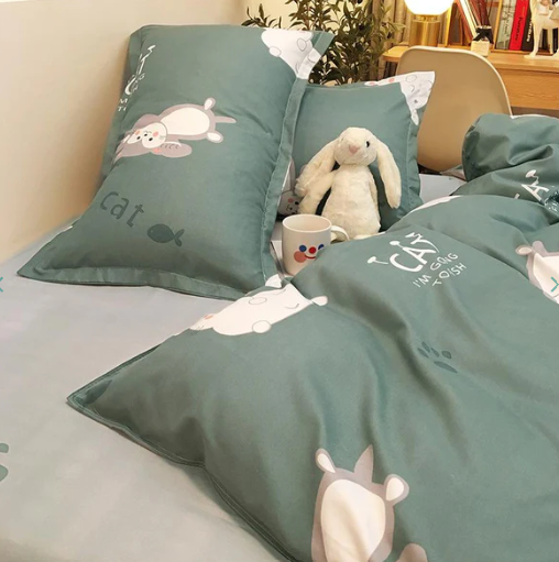 Emerald Funny Cat Print Bedding Set