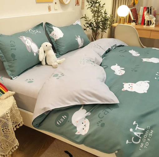 Emerald Funny Cat Print Bedding Set