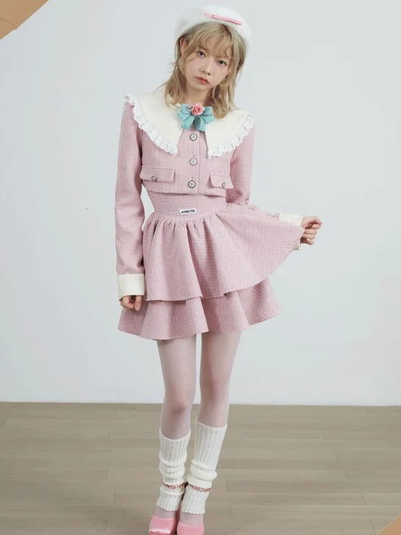 Doll Collar Short Jacket & Waist Tutu Skirt