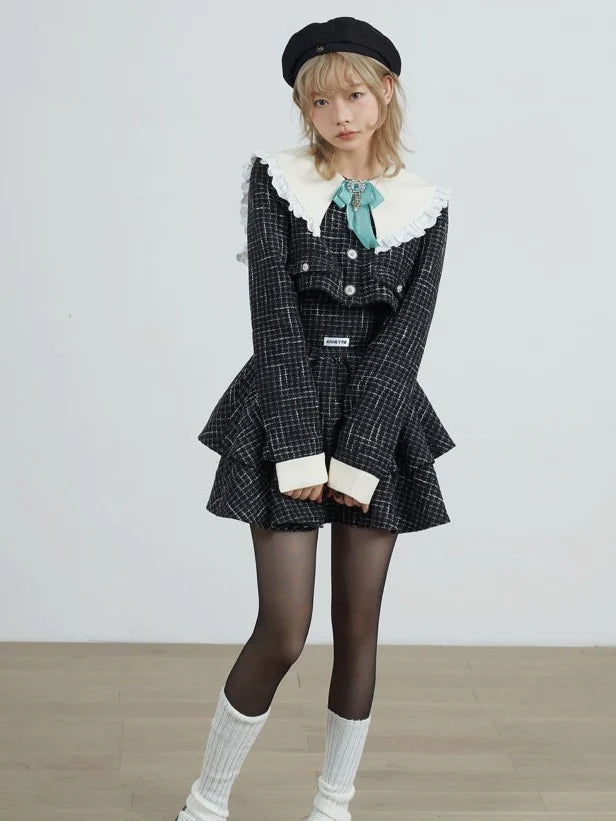 Doll Collar Short Jacket & Waist Tutu Skirt