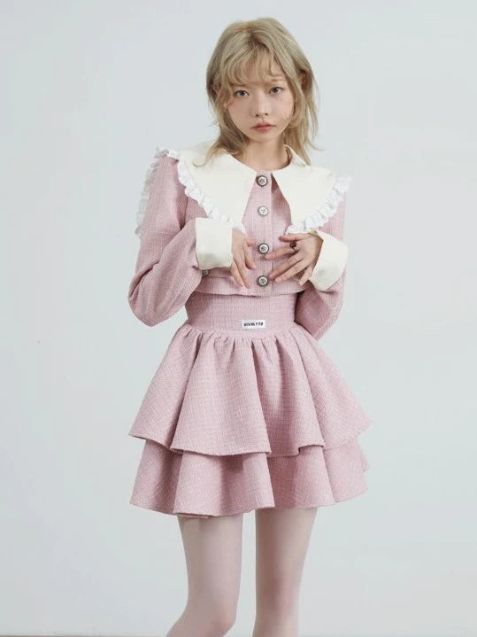 Doll Collar Short Jacket & Waist Tutu Skirt