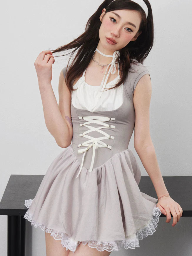 Ballet Ribbon Strap Fluffy Gauze Dress