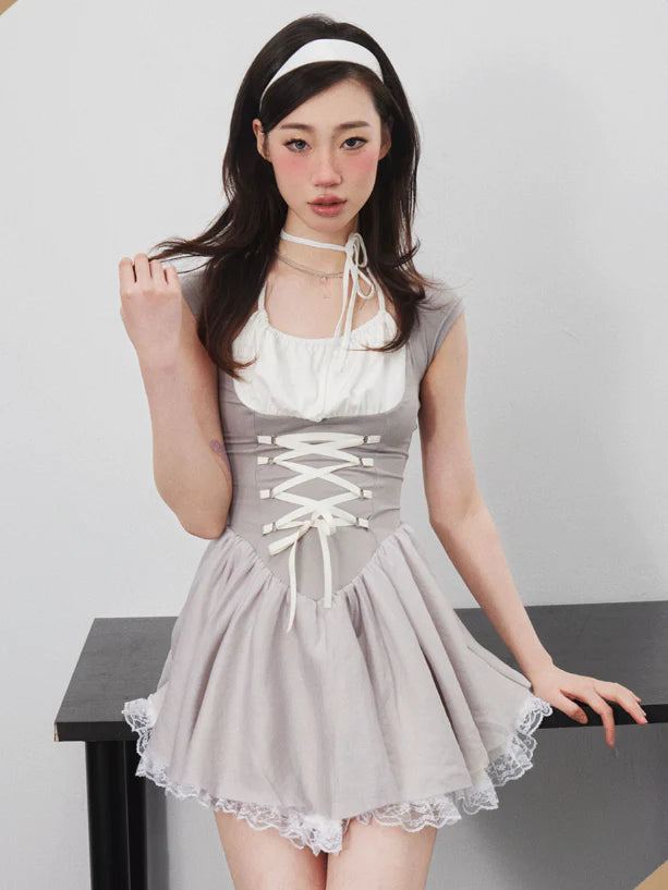 Ballet Ribbon Strap Fluffy Gauze Dress