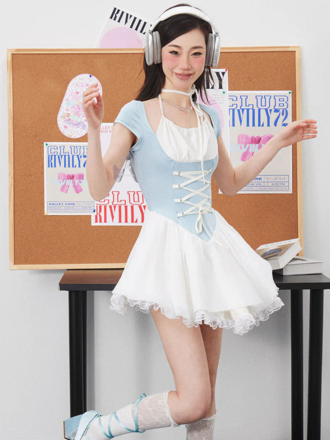 Ballet Ribbon Strap Fluffy Gauze Dress