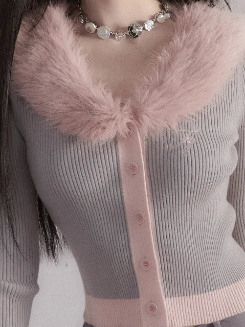 Fur Collar Knit Cardigan