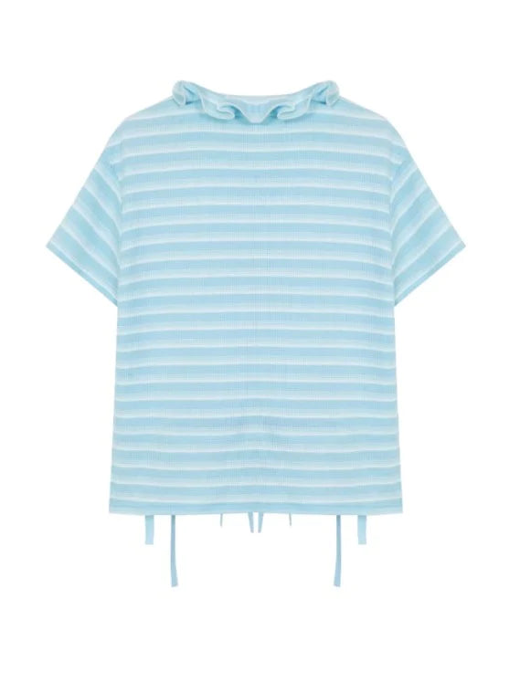 Kitten Striped Ruffled Collar Bow T-shirt