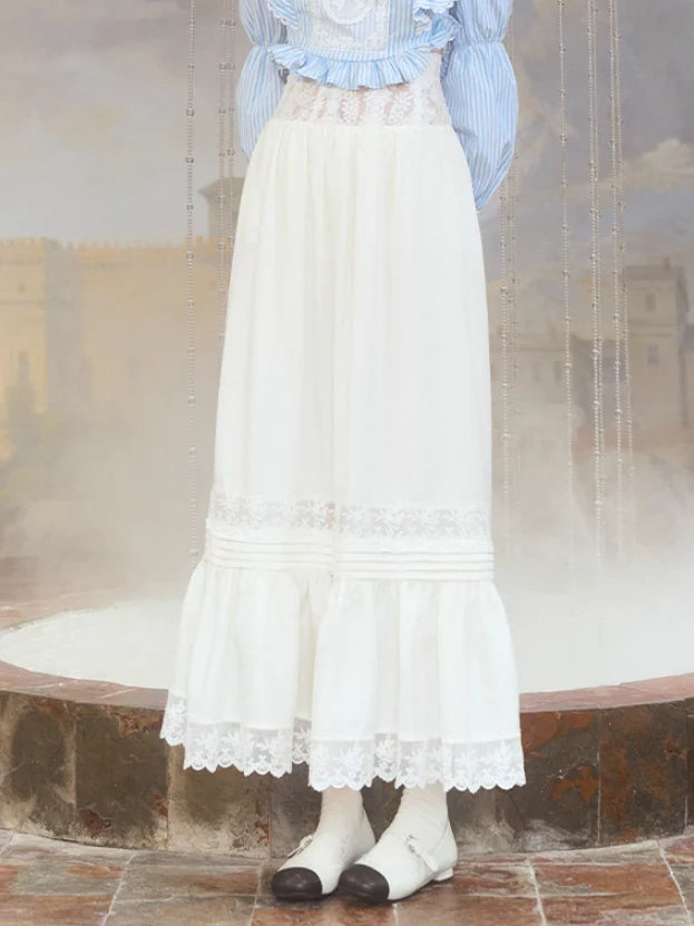 Flounce Lace Design Long Skirt