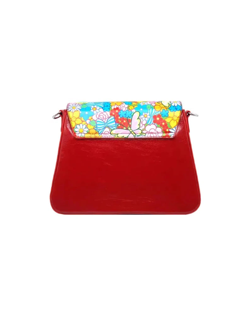 Girl Retro Print Embroidered Flowers Shoulder Bag