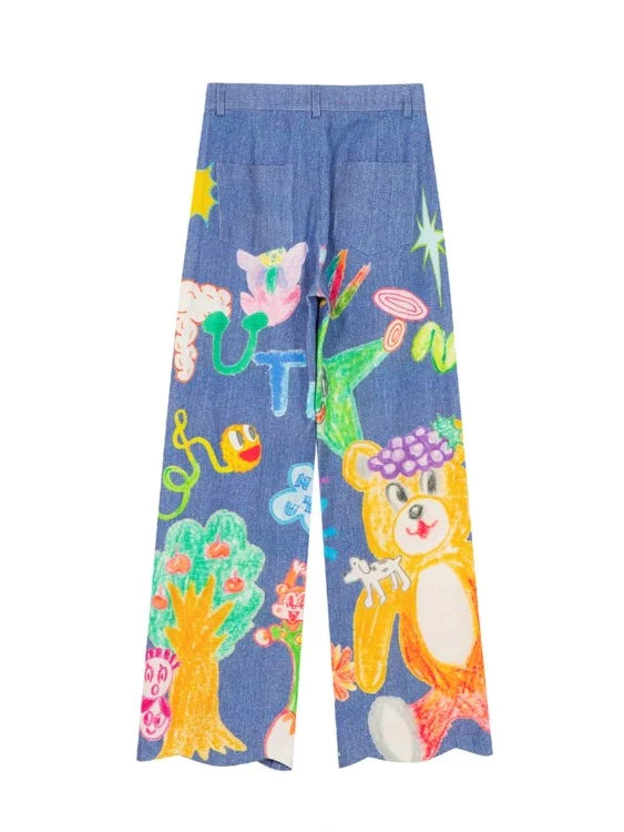 Cartoon Animal Print Straight Jeans