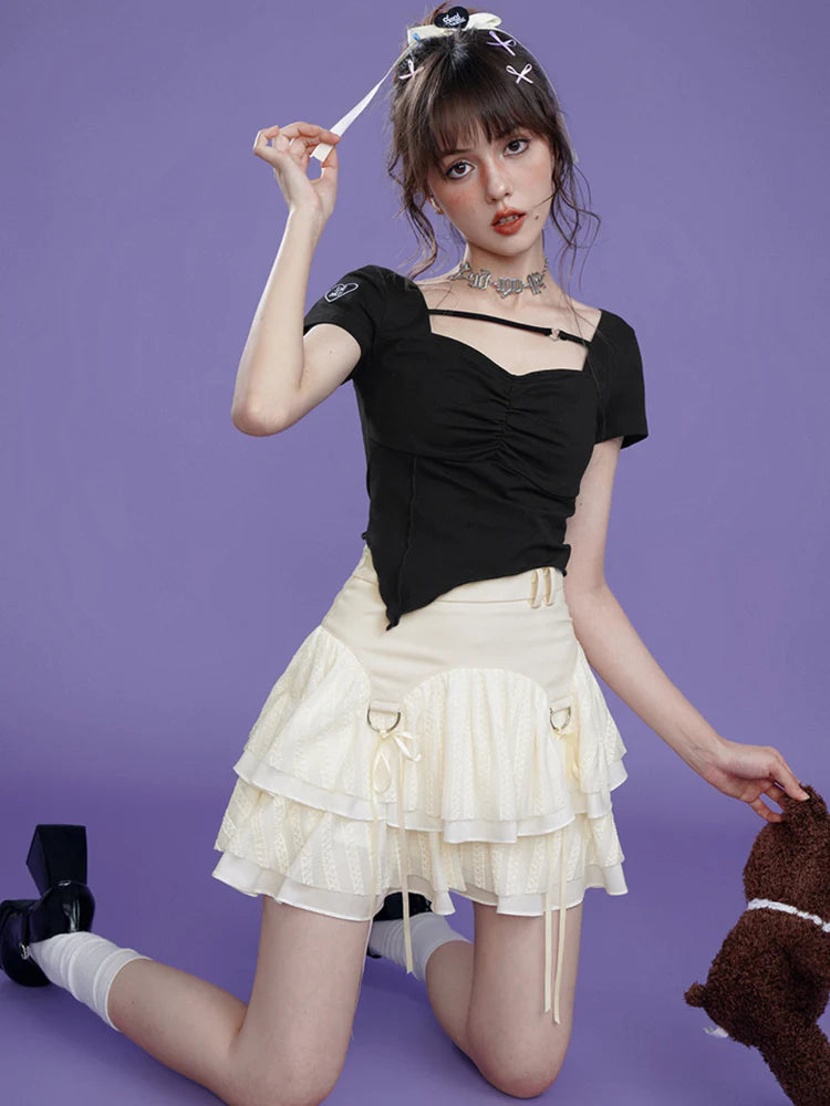 Strappy Short Cake Skirt