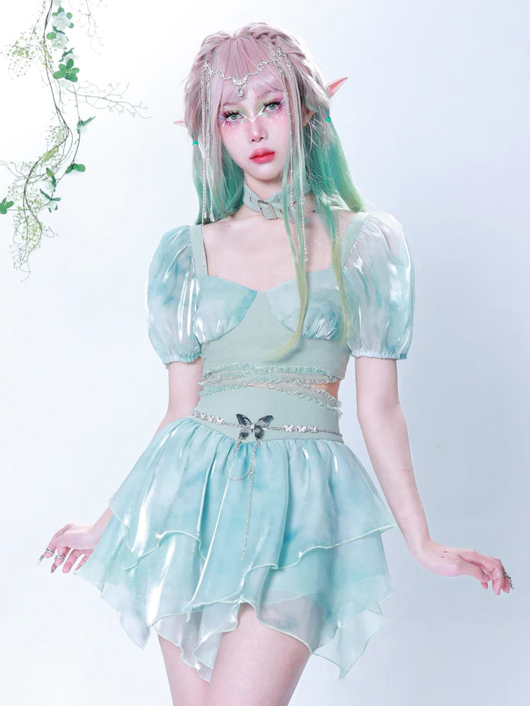 Y2K High Waist Thie-Dye Splicing IRREGULAR SKIRT- Outfits Aesthetic