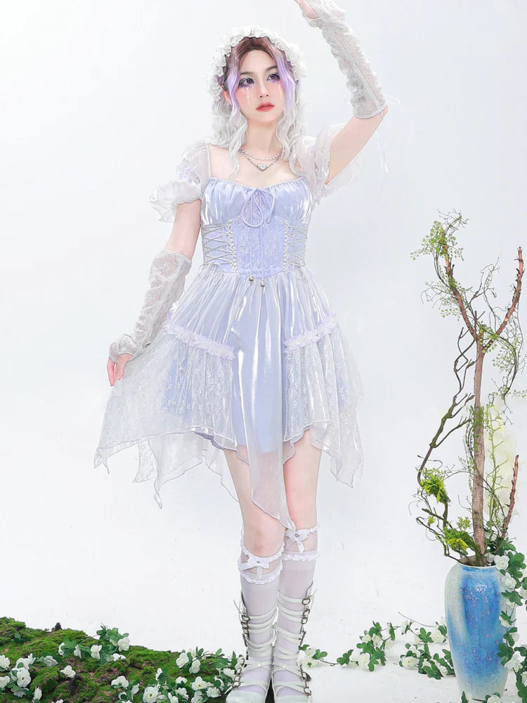 Y2K Sweet Puff Sleepes Lace French Dress- Outfit Inspo