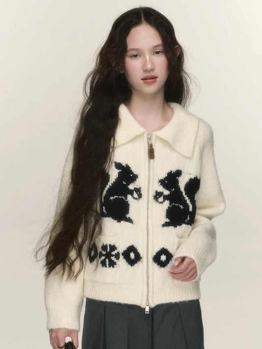 Zipper Lapel Knitted Jacket