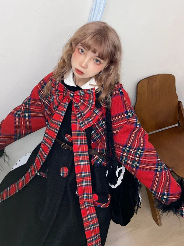 Retro Plaid Long Wool Coat