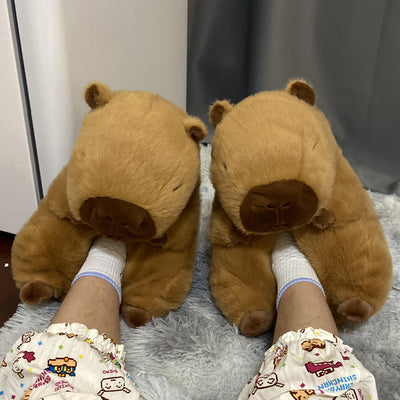 Kawaii Animal Winter Plush Slippers: Capybara, Water-Dwelling Otter, Teddy Bear, Cotton Slippers for Winter Home Shoes #PN5000