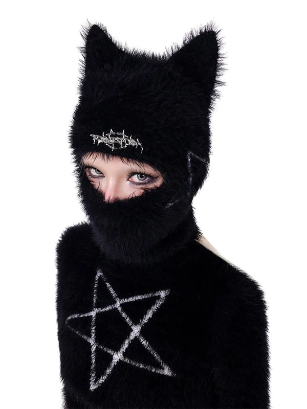 Cat Ears Masked Knitted Hat