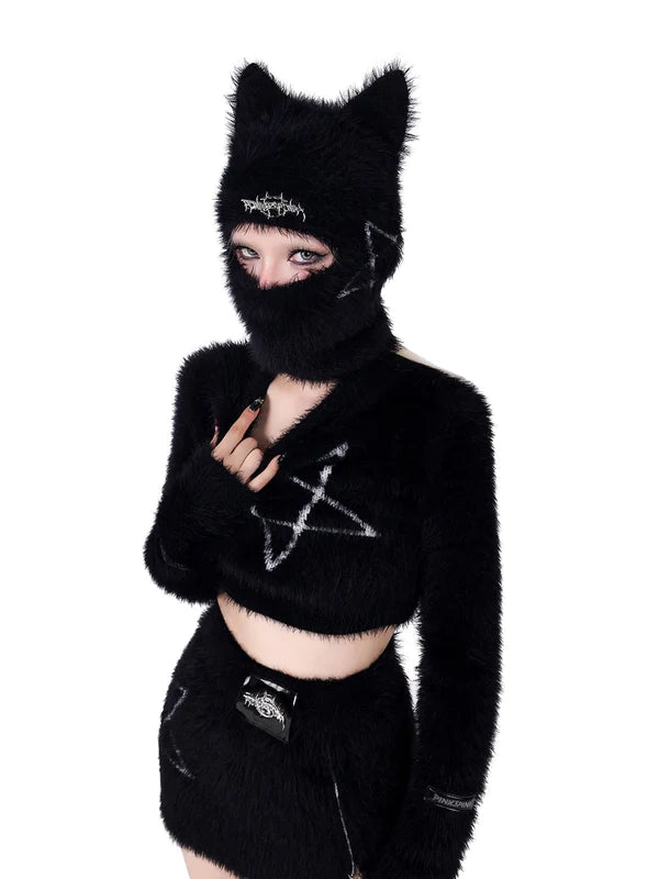 Cat Ears Masked Knitted Hat