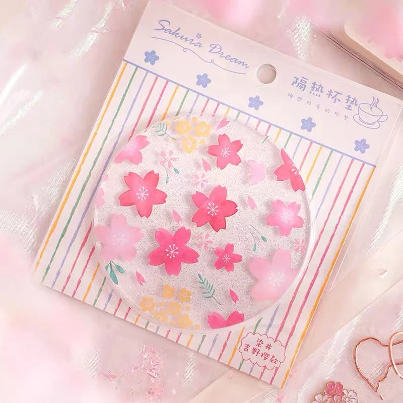 Kawaii Sakura And Cat Cup Mat