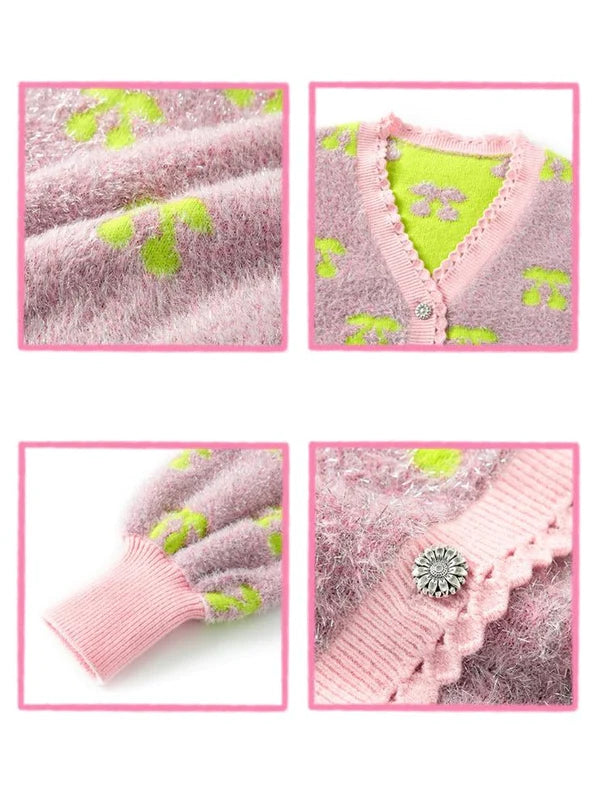 Imitation Mink V-neck Knitted Cardigan