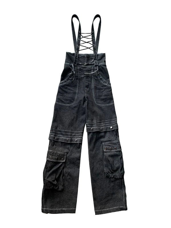 Lace-up Suspenders Jeans