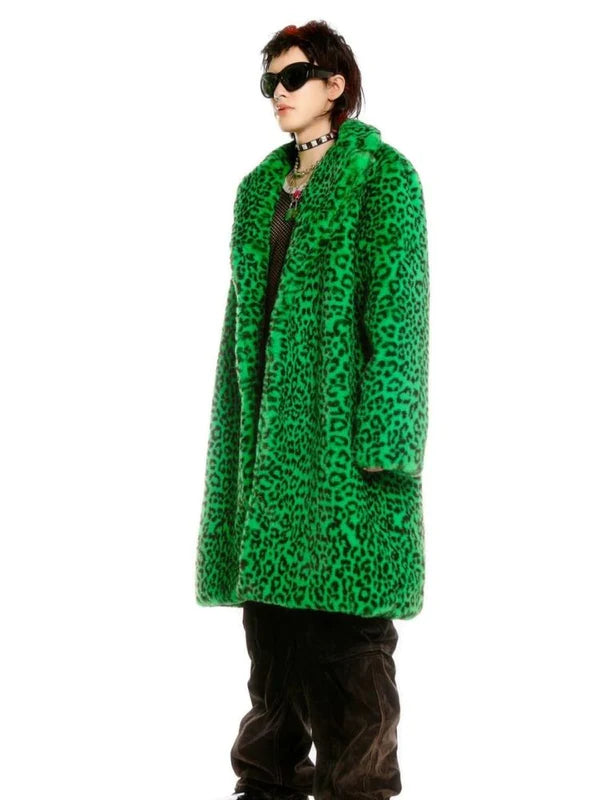 Leopard Print Long Fur Coat and Hat