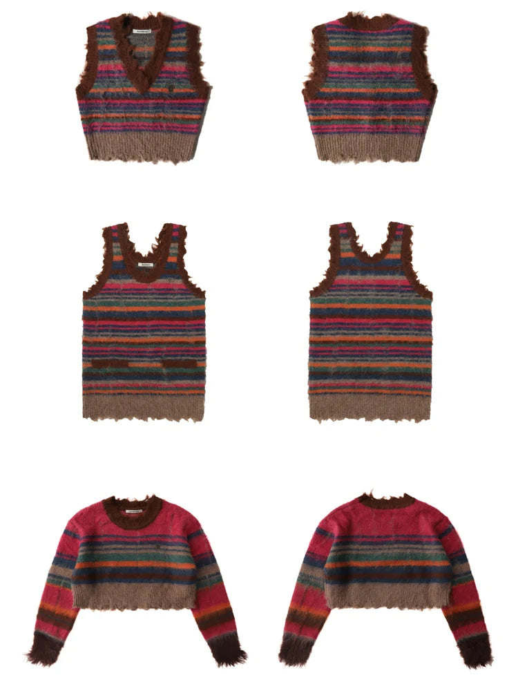 Multi Border Knitted Sweater & Vest ＆ Cardigan