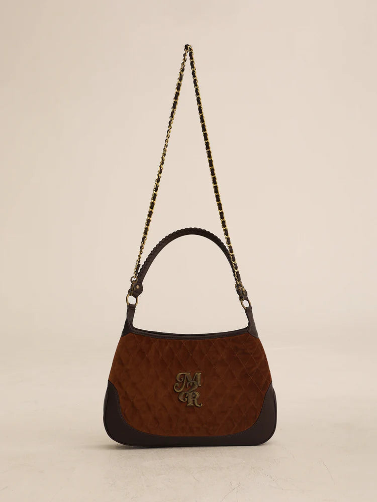 Velvet Quilted One-Shoulder Bag