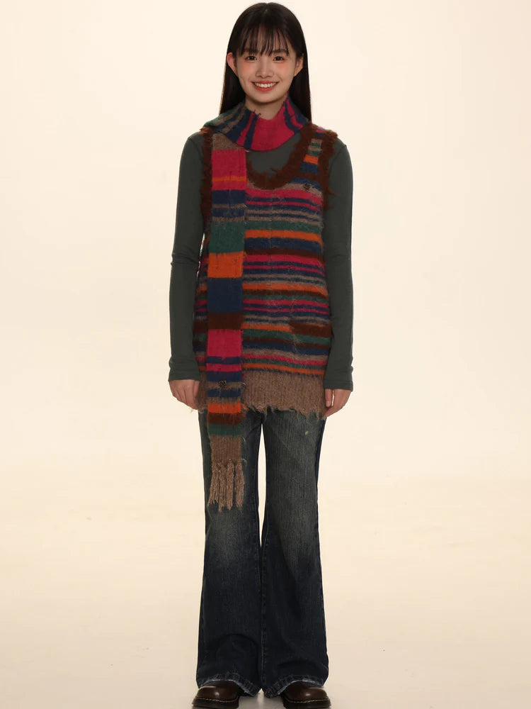 Multi Border Knitted Sweater & Vest ＆ Cardigan