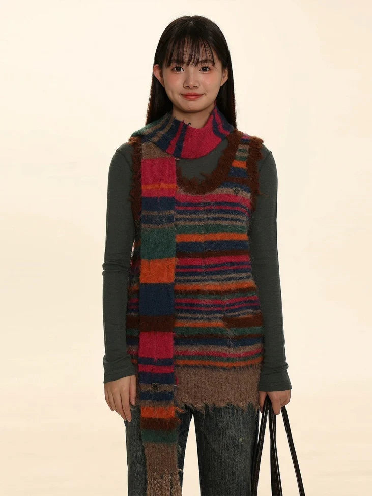 Multi Border Knitted Sweater & Vest ＆ Cardigan